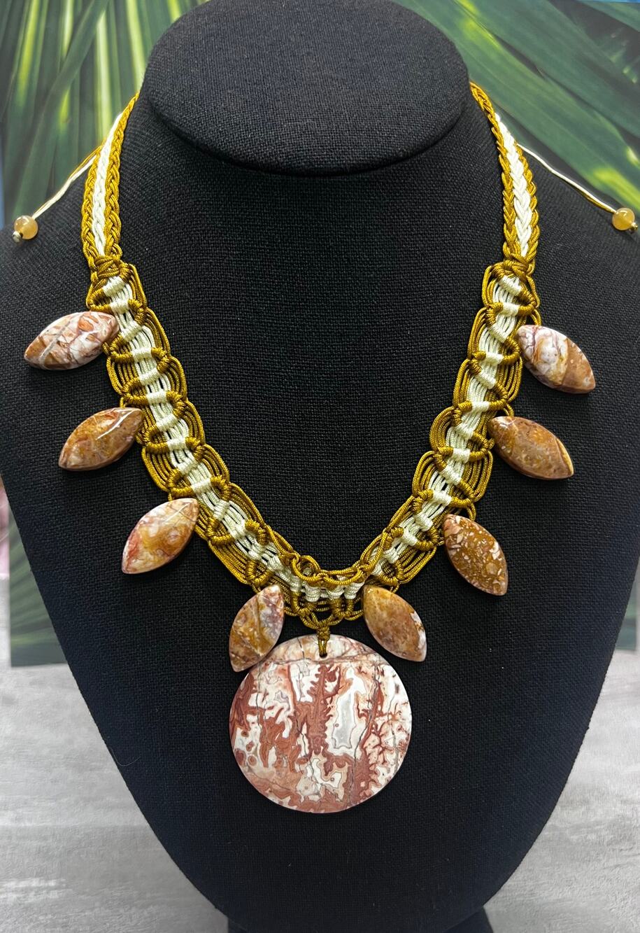 Rosetta Jasper Macrame Crocheted Necklace
